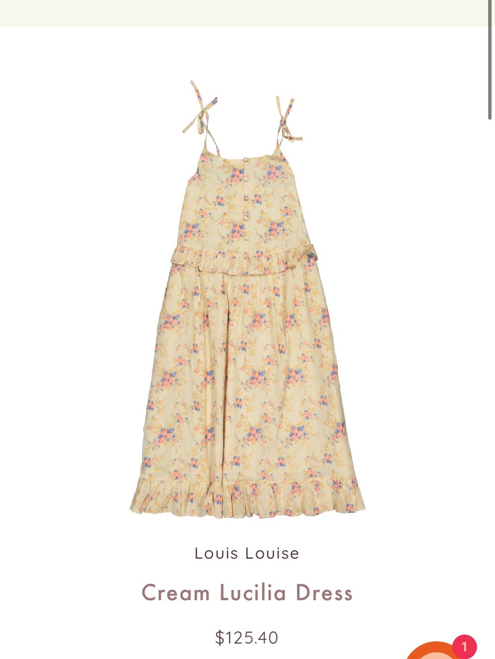 Louis Louise Cream Lucilia Dress featuring a delicate floral print, size 6